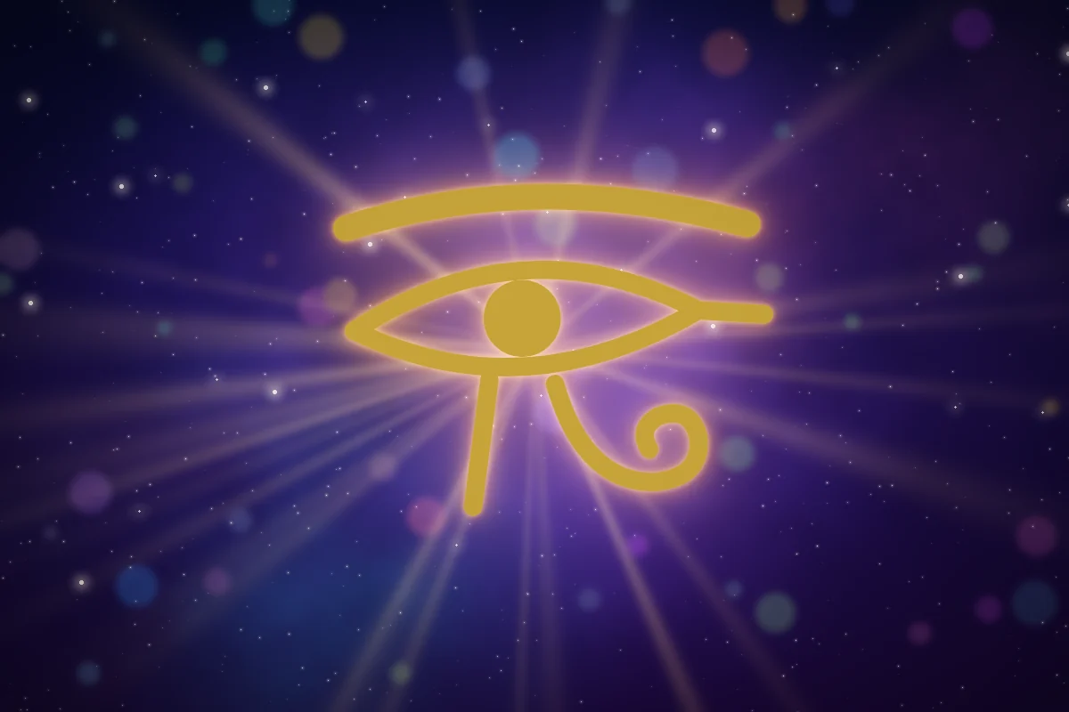 L'œil d'Horus dessiné en or sur fond indigo